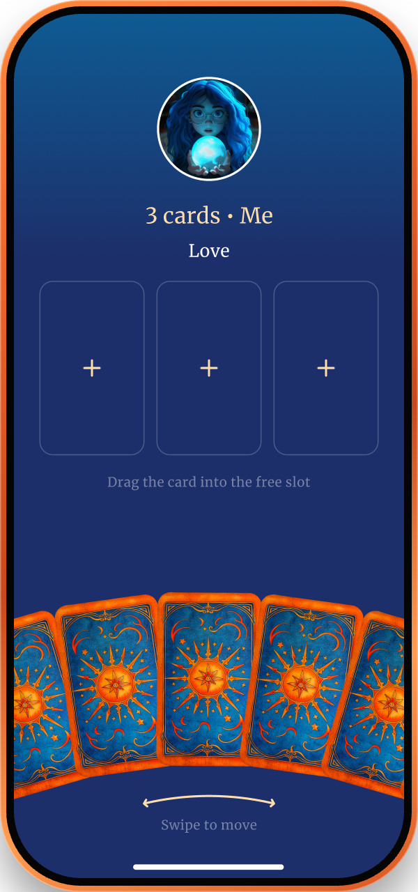 Three-card spread preview in the Ursula app